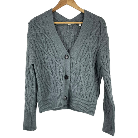 Vince NWT Interlocking Cable Cardigan Light Slate Gray Size XL Cashmere Wool - Picture 6 of 13